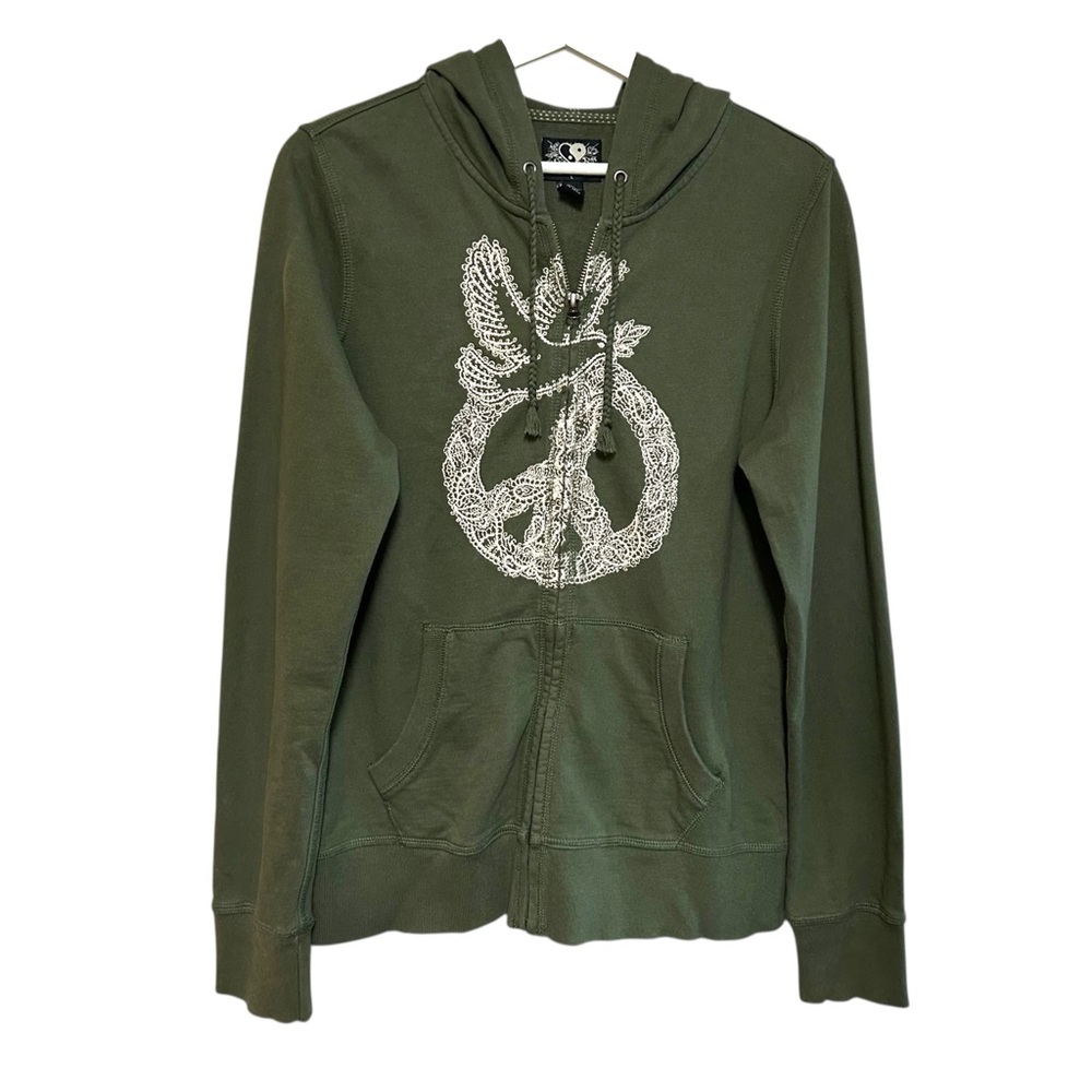 Lucky brand L zip up hoodie sweatshirt embroidered peace dove vintage Y2K boho